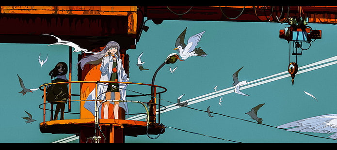 焦茶, seagulls, smoking, anime girls, HD wallpaper HD wallpaper