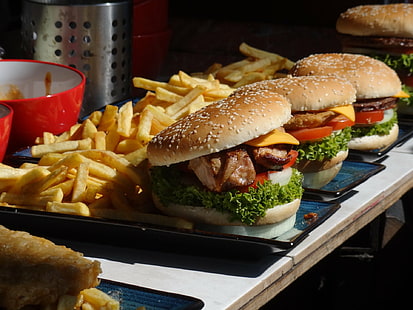 食べ物、ハンバーガー、フライドポテト、 HDデスクトップの壁紙 HD wallpaper