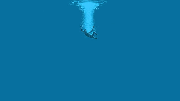 човек във водно тяло илюстрация, минимализъм, вода, под вода, произведения на изкуството, HD тапет