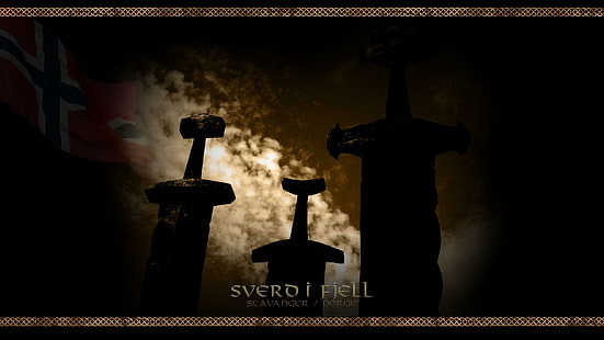Sverd i Fjell, ilustración de tres espadas, espada, nórdica, vikinga, noruega, sverd i fjell, mito, norte, paganismo, celta, suecia, pagana, naturaleza y, Fondo de pantalla HD HD wallpaper