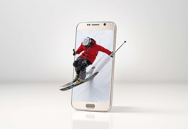 3d, action, backcountry skiiing, downhill skiing, dom, manipulation, mobile phone, mountains, outdoor, photoshop, ski, ski run, ski slope, skiing, smartphone, snow, sport, stunt, winter, winter sports, wintry, HD wallpaper