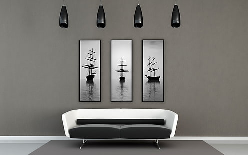 흰색과 검은 색 스웨이드 2 인용 소파, 디자인, 스타일, 방, 소파, 배, 인테리어, 사진, 아파트, HD 배경 화면 HD wallpaper