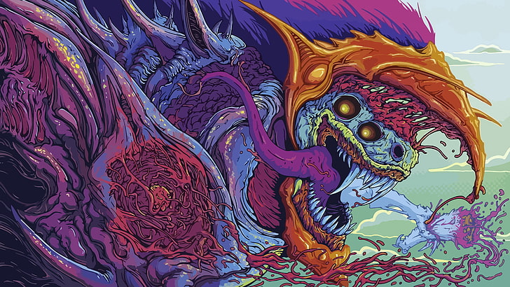 ilustração de monstro, pintura de monstro de cores sortidas, Hyperbeast, Brock Hofer, criatura, colorido, dentes, arte digital, HD papel de parede
