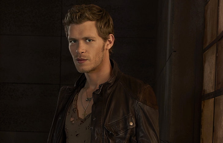 men's brown leather jacket, jacket, actor, male, the series, The Vampire Diaries, Joseph Morgan, Klaus, HD wallpaper