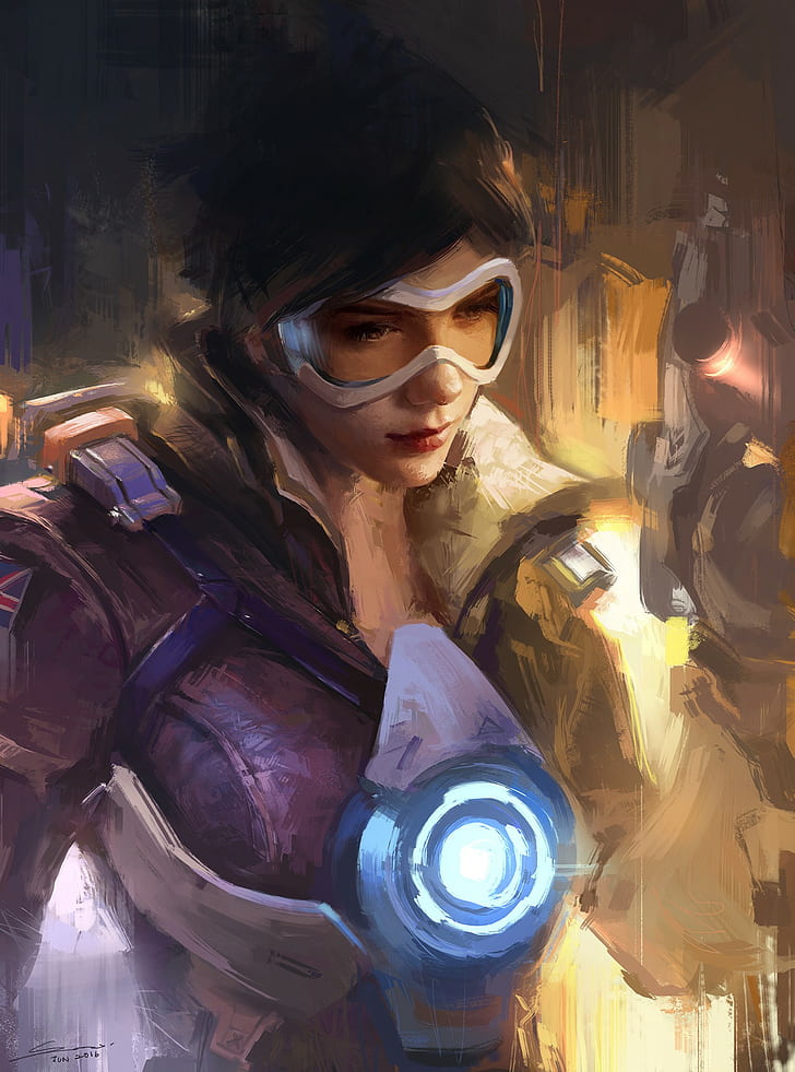 Pittura del personaggio di Overwatch, Overwatch, Tracer (Overwatch), Sfondo HD, sfondo telefono