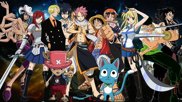 crossover, one piece, fairy tail, anime, Wallpaper HD