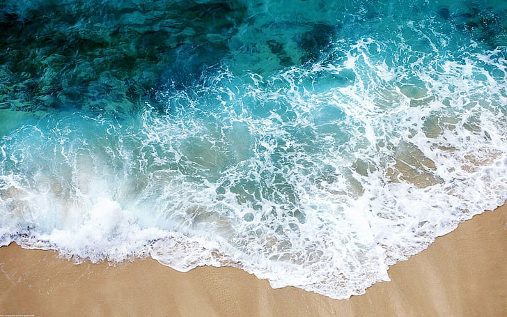 mar, vista aérea, playa, olas, naturaleza, Fondo de pantalla HD