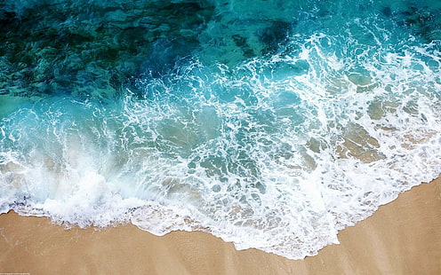 sea, aerial view, beach, waves, nature, HD wallpaper HD wallpaper