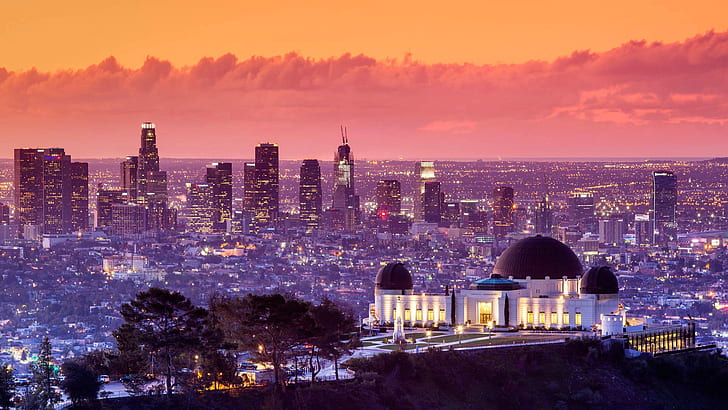 المدن ، لوس أنجلوس ، المبنى ، المدينة ، سيتي سكيب ، مرصد جريفيث ، الأفق ، ناطحة سحاب ، الولايات المتحدة الأمريكية، خلفية HD