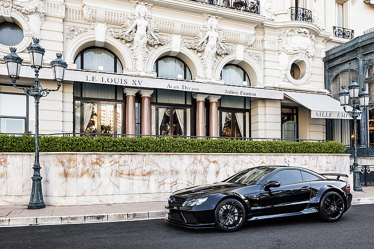 black coupe, the city, black, tuning, Mercedes, Benz, AMG, SL65, HD wallpaper