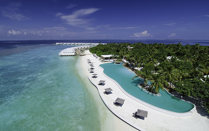 منتجع جزيرة أميلا فوشي المفضل في جزر المالديف منظر للمحيط الهندي من الهواء خلفية سطح المكتب HD 3840 × 2400، خلفية HD