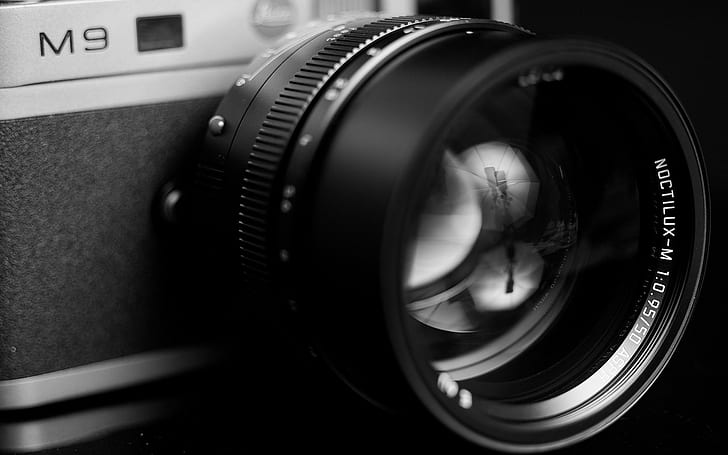 Vintage Camera lens close-up, black and grey m9 camera, photography, 1920x1200, vintage, camera, lens, HD wallpaper