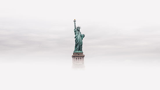 statue, statue of liberty, liberty, new york, united states, america, symbol, clouds, digital art, HD wallpaper HD wallpaper