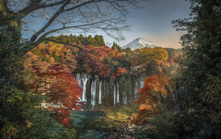 autumn, crag, falls, japan, shiraito, waterfalls, HD wallpaper