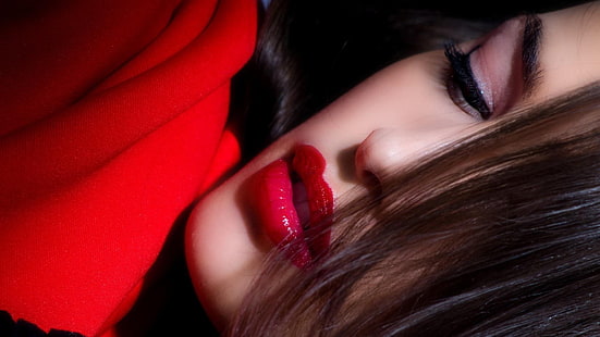 femmes, rouge à lèvres, portrait, visage, modèle, Fond d'écran HD HD wallpaper
