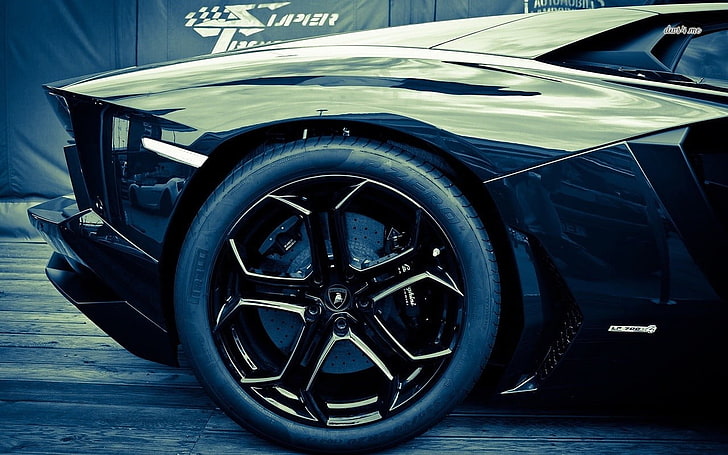 schwarzes 5-Speichen-Fahrzeug Rad und Reifen, Lamborghini Aventador, Lamborghini, Auto, Fahrzeug, HD-Hintergrundbild