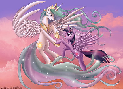 Mon petit poney, mon petit poney: l'amitié est magique, la princesse Celestia, Twilight Sparkle, Fond d'écran HD HD wallpaper