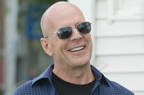 Bruce Willis, bruce willis, aktor, hollywood, pria, tersenyum, kacamata, botak, Wallpaper HD HD wallpaper