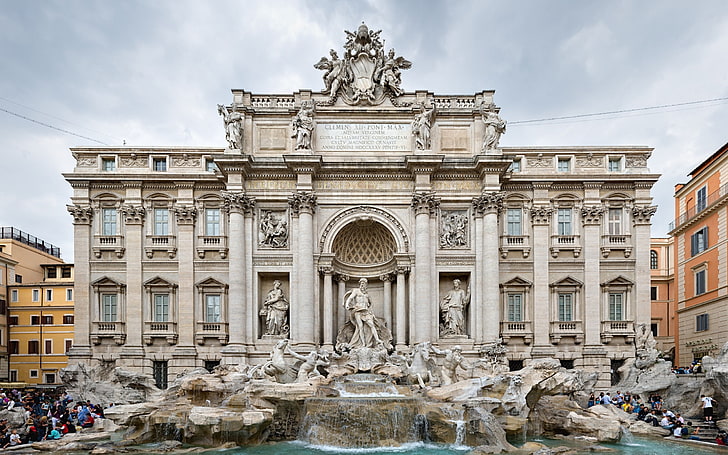 トレビの泉、ローマ、トレビの泉、ローマ、イタリア、5月、 HDデスクトップの壁紙