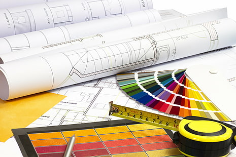 arquitetura, colorido, engenharia, papel, lápis, folha, esboços, HD papel de parede HD wallpaper