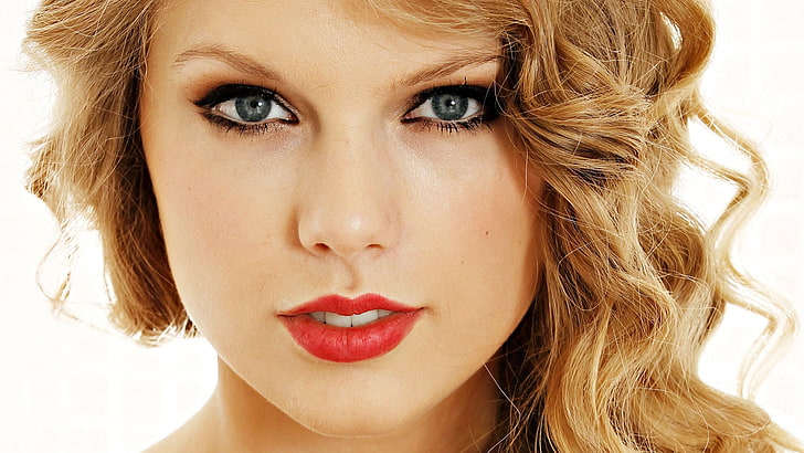 Taylor Swift, celebrity, blonde, singer, face, red lipstick, women, HD wallpaper