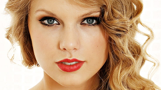 Taylor Swift, celebrity, blonde, singer, face, red lipstick, women, HD wallpaper HD wallpaper