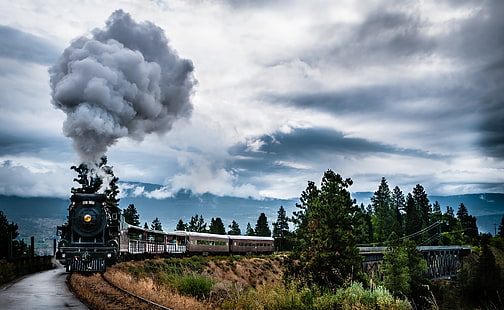 Gammalt tåg, svart och brunt tåg, motorer, tåg, tåg, HD tapet HD wallpaper
