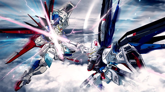 Роботы Gundam борются с мехом 1920x1080 Аниме Gundam Seed HD Art, Gundam, Роботы, HD обои HD wallpaper