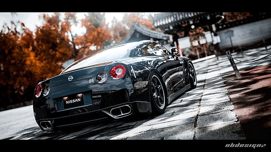 черный Nissan GT-R R35 купе, черный спортивный автомобиль Nissan, Nissan GT-R, Nissan, легковой автомобиль, HD обои HD wallpaper
