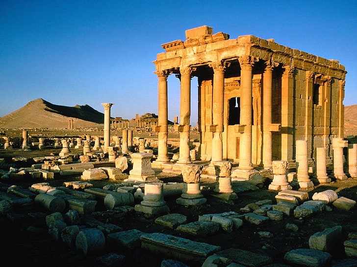 Parthenon, Athena Yunani, reruntuhan, Suriah, Palmyra, kuno, Romawi, Wallpaper HD