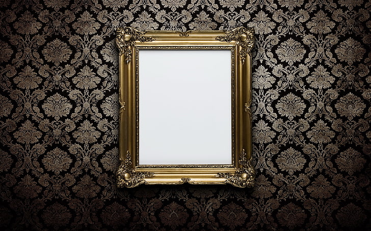 brass-colored photo frame, wall, white, gold, frame, HD wallpaper