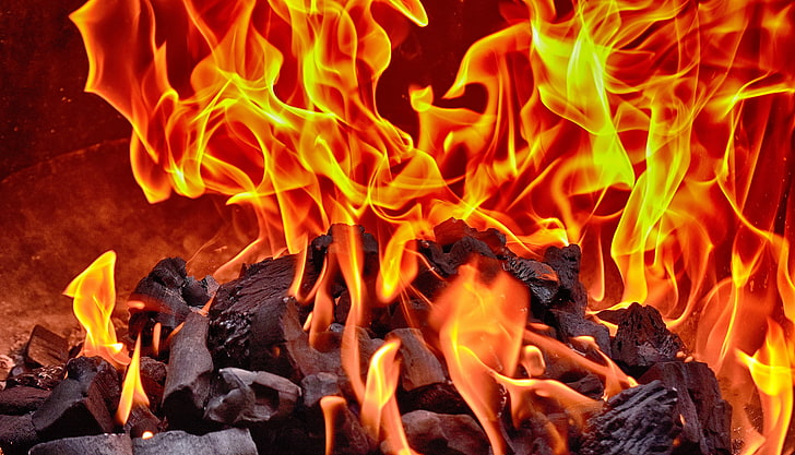 bonfire, fire, flame, coals, HD wallpaper