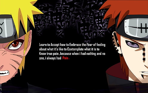 Naruto et illustration de la douleur, Pein, Uzumaki Naruto, Akatsuki, Naruto Shippuuden, citation, Fond d'écran HD HD wallpaper