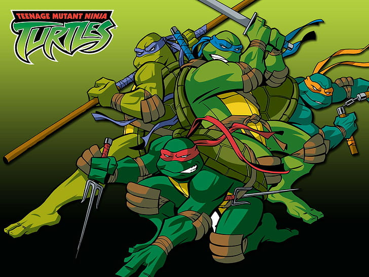 Cartoon, Ninja Turtles, Warriors, Weapons, Team, Green, cartoon, ninja turtles, warriors, weapons, team, green, HD wallpaper