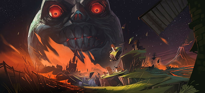 apokalyptisch, Kunstwerk, Mond, Die Legende von Zelda: Majoras Maske, Windmühlen, HD-Hintergrundbild HD wallpaper