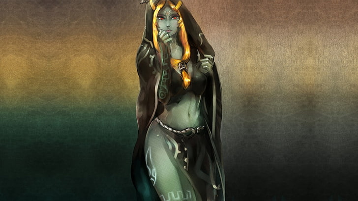Personaje femenino de pelo naranja con vestido negro, Midna, The Legend of Zelda: Twilight Princess, The Legend of Zelda, Fondo de pantalla HD