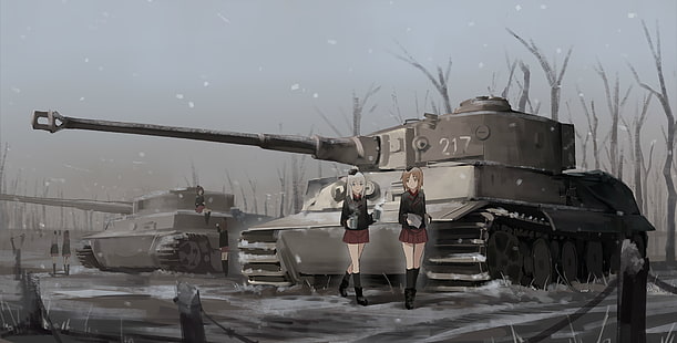 anime, military, vehicle, tank, anime girls, war, snow, Girls und Panzer, Nishizumi Miho, HD wallpaper HD wallpaper