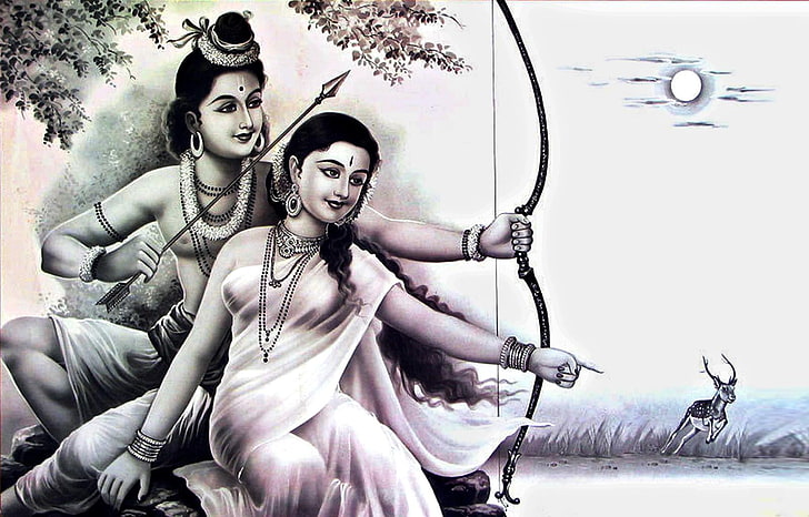 Lord Rama And Mata Sita, Rama and Sita sketch, God, Lord Ram, hindu, sita, HD wallpaper