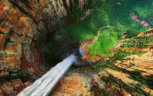 alam, lanskap, air, batu, air terjun, pohon, hutan, Angel Falls, Venezuela, Wallpaper HD HD wallpaper