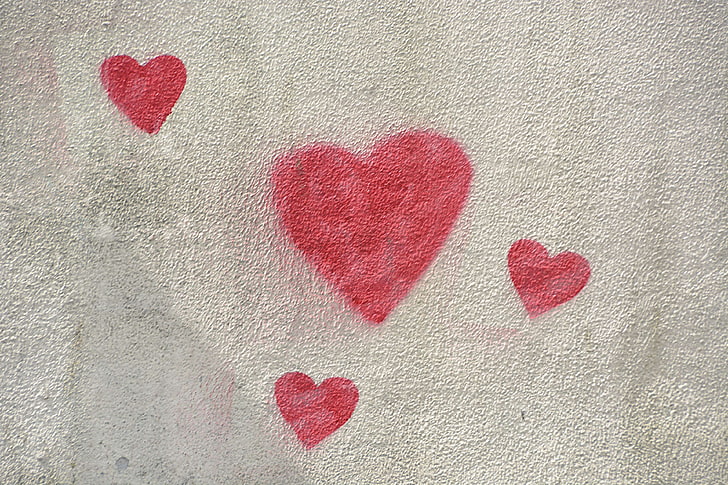 coeurs, mur, peintures, rouge, tags, urbain, ville, HD wallpaper