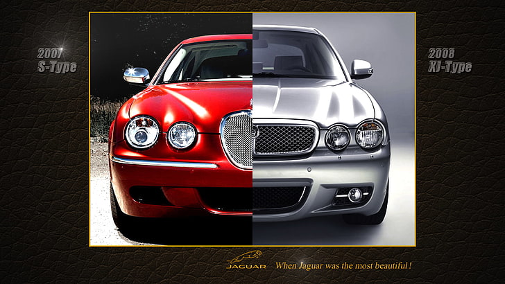 samochód, jaguar s-type, Jaguar XJ, przód pojazdu, podzielony widok, Tapety HD