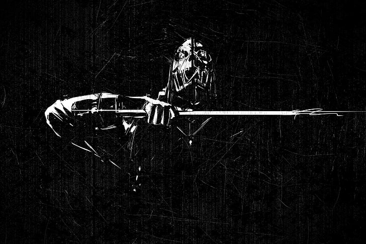 manusia memegang wallpaper pedang, pisau, goresan, Seni, pembunuh, pembunuh, seni penggemar, Dishonored, Corvo Attan, Wallpaper HD