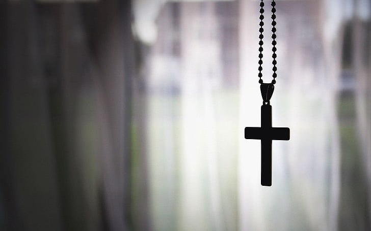 pingente cruz preto com colar de link de bola, plano de fundo, deus, cruz, corrente, fé, HD papel de parede