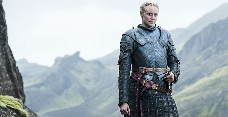 male Game of Thrones characeter, Gwendoline Christie, brienne of tarth, Game of Thrones, armor, sword, blonde, HD wallpaper