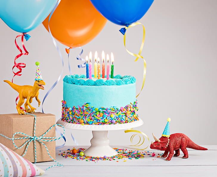 candele, dinosauro, festività, torta, compleanno, Sfondo HD