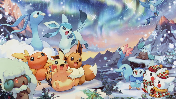 çeşitli karakterler Pokemon duvar kağıdı, Pokémon, Noel, tatil, Pikachu, Eevee, HD masaüstü duvar kağıdı