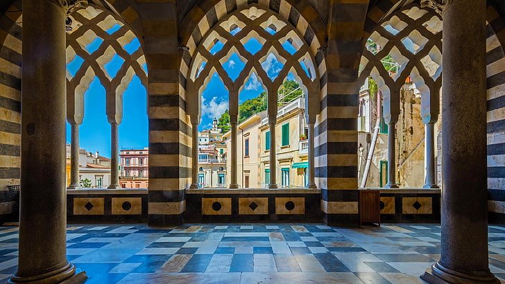 El cielo, hogar, Italia, columnas, Amalfi, Catedral, Catedral de San Andrés, Fondo de pantalla HD