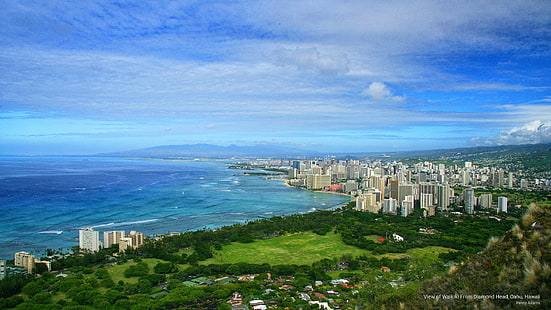 Vue de Waikiki de Diamond Head, Oahu, Hawaii, Amérique du Nord, Fond d'écran HD HD wallpaper