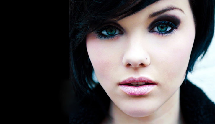 blusa preta feminina, olhar, modelo, morena, lábios, olhos lindos, Mellisa Clarke, HD papel de parede