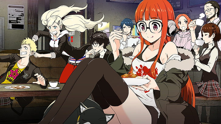 плакат с женски аниме с оранжеви коси, Phantom Thieves, Akira Kurusu, Protagonist (Persona 5), ​​Persona 5, HD тапет